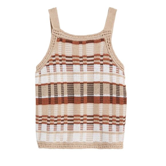 BANANA REPUBLIC Plaid Square Neck Cropped Sweater Tank Sz Small Natural - Picture 4 of 9